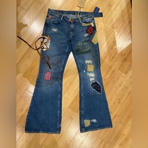 Ralph Lauren limited edition blue label Distressed Patchwork Flare Jeans